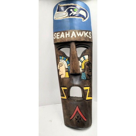 Seattle Seahawks NFL LOGO Tiki Totem Tribal Mascot Wall Statue 14.5Dorm Man Cave - Picture 3 of 6